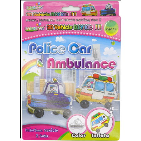 Bong bóng tô màu trang trí hình xe cảnh sát + xe cứu thương